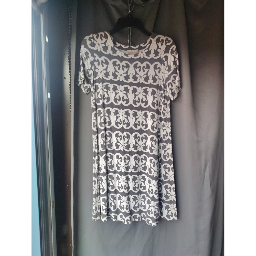 Loft Outlet  Gray White‎ Scroll Floral Print Short Sleeve T-Shirt Dress XS